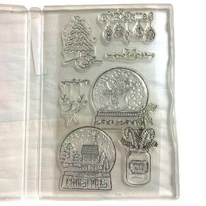 Christmas Snowglobe Stamp Set Tree Holiday Photopolymer Stamps Set of 7 Snow